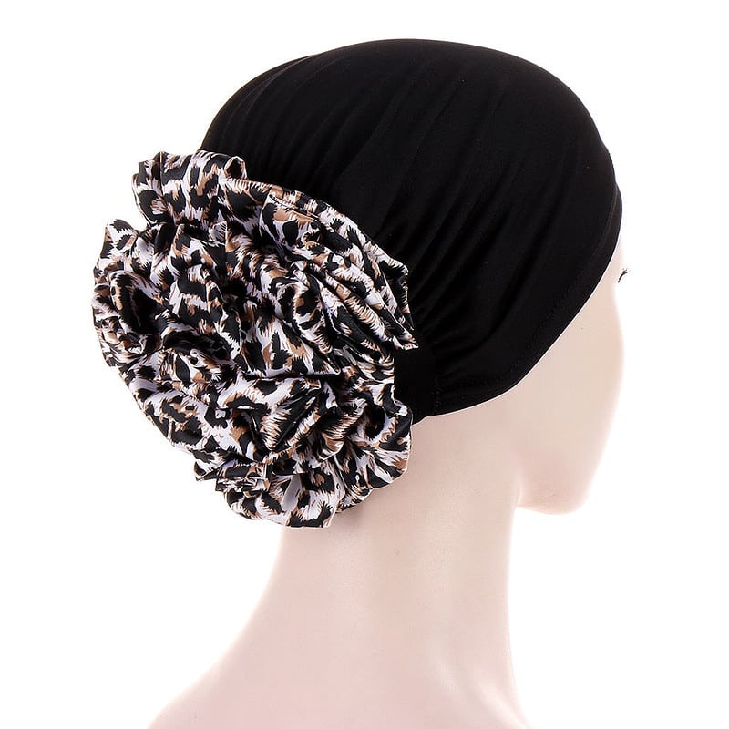 Foulard Nancy Bonnet Cheveux Femme Noir Léopard Chimio