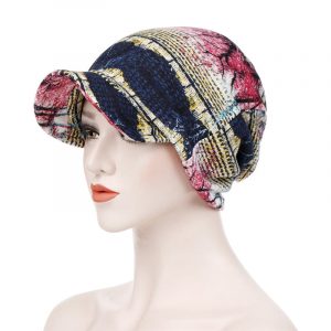 Casquette Foulard Noémie Femme Chimio Bleu & Rose À Motifs