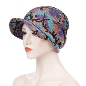Casquette Foulard Océane Femme Chimio Violet & Turquoise À Motifs