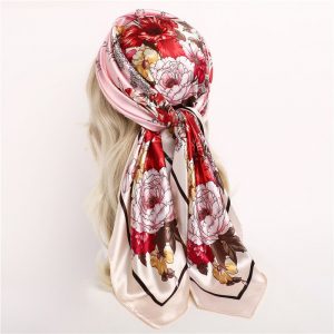Foulard Coralie Cheveux Femme Rouge À Motifs Fleurs