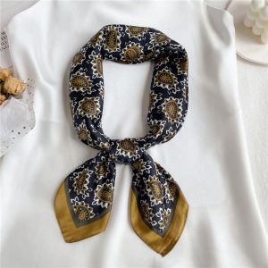 Foulard Cheveux Femme Carré Bohème Mode Chimio Bleu Marine Doré