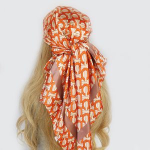 Foulard Mélanie Cheveux Femme Orange Motifs Bronze