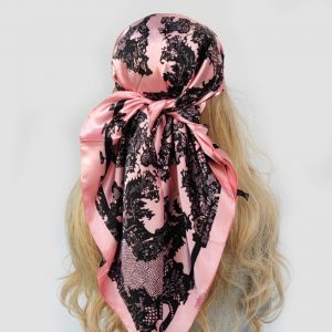 Foulard Léa Cheveux Femme Rose Dentelle Noire