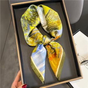 Foulard Ysée Cheveux Femme Carré Soie Jaune