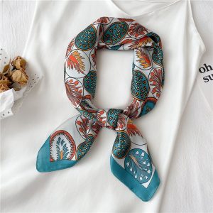 Foulard Femme Cheveux Carré Turquoise Corail À Motifs