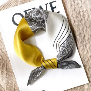 Foulard Candice Carré Soie Femme Homme Gris Jaune Blanc À Motifs