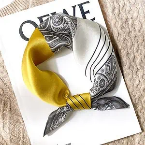 Foulard Candice Carré Soie Femme Homme Gris Jaune Blanc À Motifs