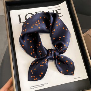 Foulard Isaiah Carré Soie Femme Bleu Marine Orange À Pois