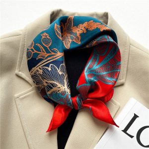 Foulard Athénaïs Carré Soie Femme Homme Turquoise Rouge Orange À Motifs