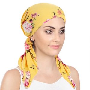 Foulard Émilie Cheveux Femme Moderne Chimio Jaune À Motifs