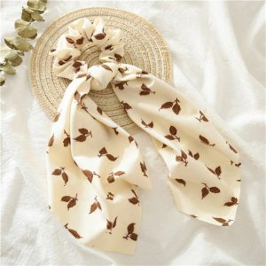 Chouchou Foulard Blanc Feuilles En Folie