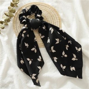 Chouchou Foulard Noir Feuilles En Folie