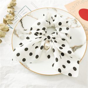 Foulard Chouchou Cheveux Court Blanc Noir À Pois