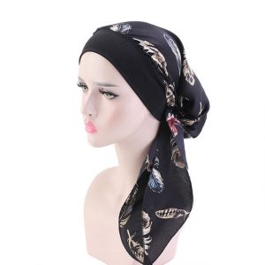 Foulard Lucille Cheveux Femme Mode Chimio Noir À Motifs