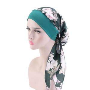 Foulard Hélène Cheveux Femme Moderne Chimio Vert À Motifs