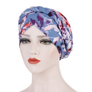 Foulard Elliane Cheveux Turban Chimio Femme Moderne Bleu À Motifs