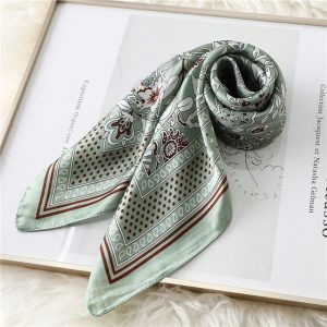Foulard Isabelle Cheveux Femme Satin Fichu Vert À Motifs