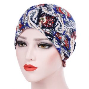 Foulard Lou Cheveux Moderne Femme Bonnet Bleu À Motifs