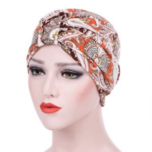 Foulard Izyl Cheveux Moderne Femme Bonnet Orange À Motifs