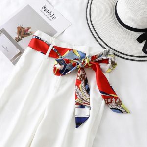 Ceinture Foulard Oraily Femme Pantalon Robe Rouge À Motifs