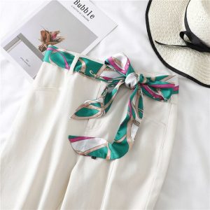 Ceinture Foulard Pantalon Femme Robe Vert À Motifs