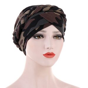 Foulard Cheveux Turban Mode Chimio Marron Militaire