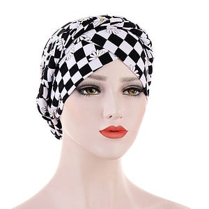 Foulard Cheveux Turban Femme Moderne Chimio Noir Blanc Damiers