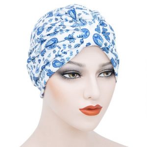 Foulard Louison Cheveux Femme Bonnet Chimio Blanc À Motifs Bleu
