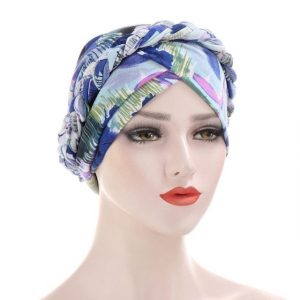 Foulard Diane Cheveux Femme Turban Chimio Moderne Bleu À Motifs