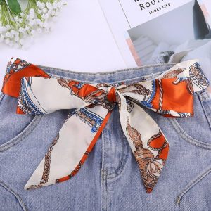Ceinture Foulard Apollonie Femme Pantalon Robe Blanc & Orange
