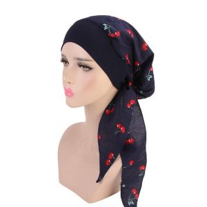 Foulard Lucie Cheveux Femme Chimio Bleu Marine À Motifs