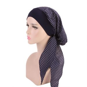 Foulard Anaïs Cheveux Femme Moderne Chimio Bleu Marine À Pois
