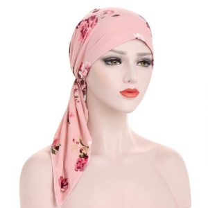 Foulard Nathalie Cheveux Femme Moderne Chimio Rose À Motifs