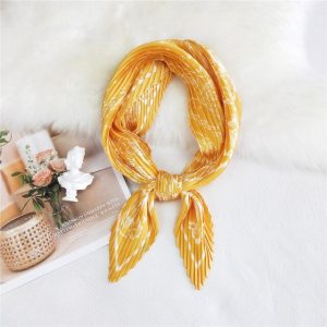 Foulard Plissé Carré Femme Cheveux Chimio Bohème Jaune