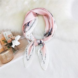 Foulard Zélie Cheveux Femme Plissé Carré Rose Blanc À Motifs