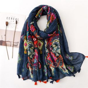 Foulard Pour Femme 180 Bleu - Bordis Bohème